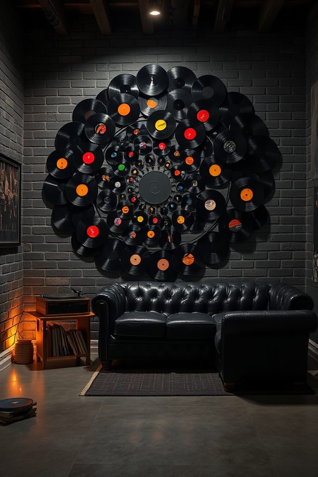 15 Epic Rock 'n' Roll Themed Basement Decor Ideas 2 backlit vinyl record display