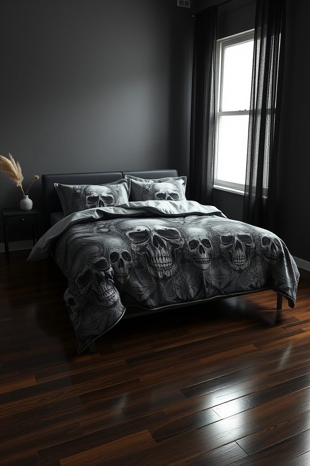 16 Edgy Tattoo-Inspired Decor Ideas for an Artistic Bedroom 3 bold skull motifs bedding