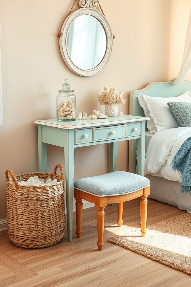 16 Glamorous Vanity Setup Ideas for Your Aesthetic Bedroom 10 breezy blues coastal vanity