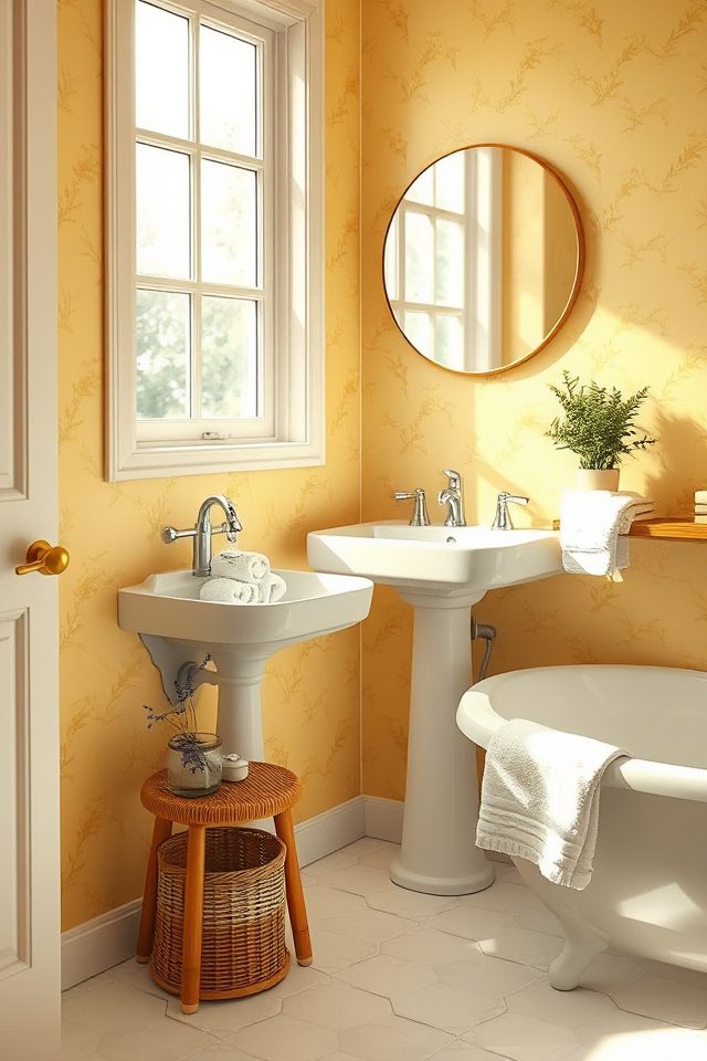 18 Bathroom Wallpaper Ideas to Celebrate National Vanilla Ice Cream Day 12 buttery yellow sunny spark