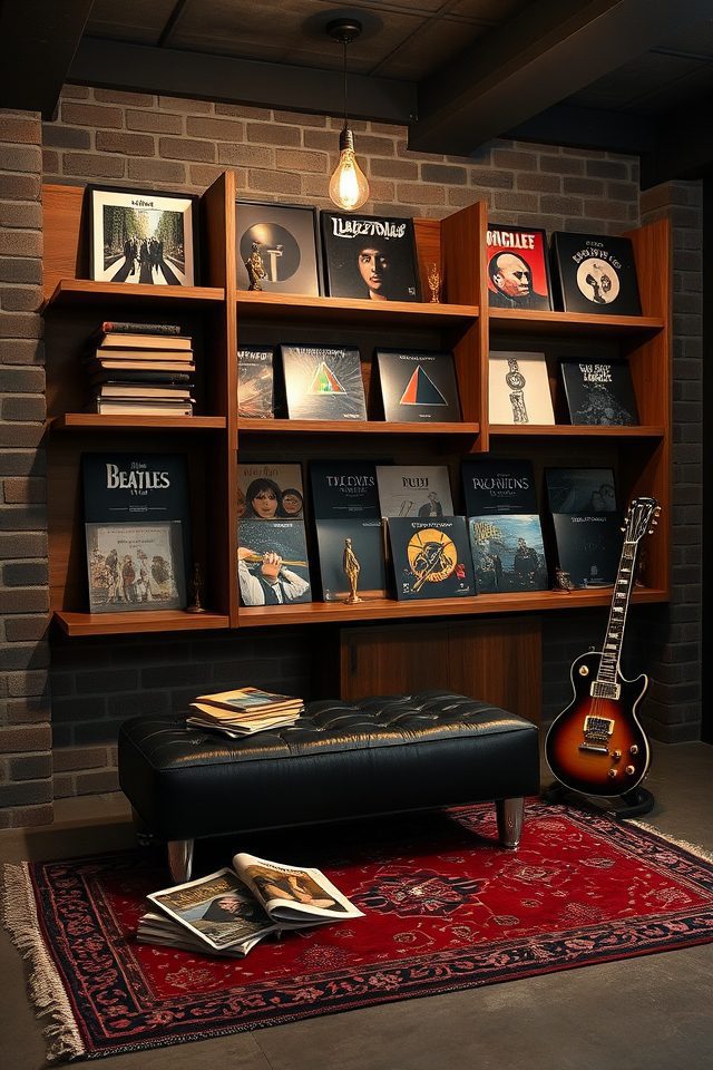 15 Epic Rock 'n' Roll Themed Basement Decor Ideas 12 classic album cover shelving