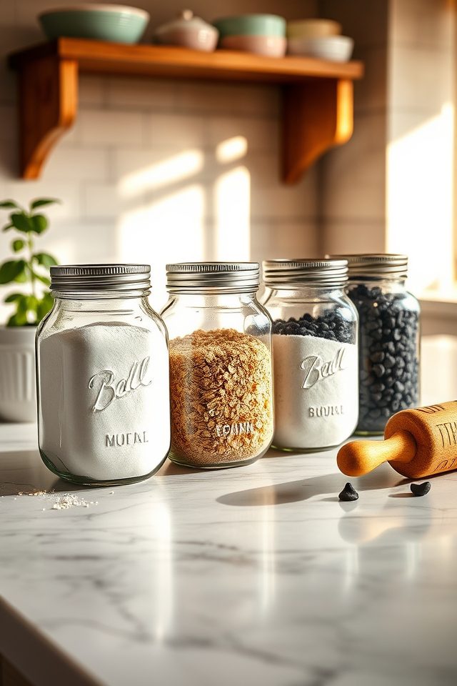 16 Delightful Kitchen Decor Ideas for Those Who Love to Bake 3 clear airtight mason jars