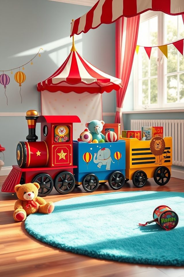 15 Playful Carnival-Themed Kids Room Decor Ideas for Endless Fun 14 colorful circus train storage