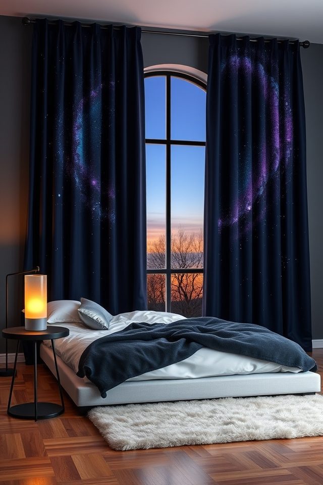 19 Dreamy Celestial Bedroom Ideas to Bring the Night Sky Indoors 17 cosmic galaxy window treatments