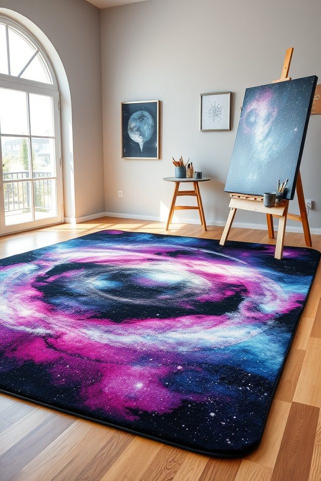 14 Art Studio Decor Ideas Inspired by National Moon Day 11 cosmic swirling stars rug