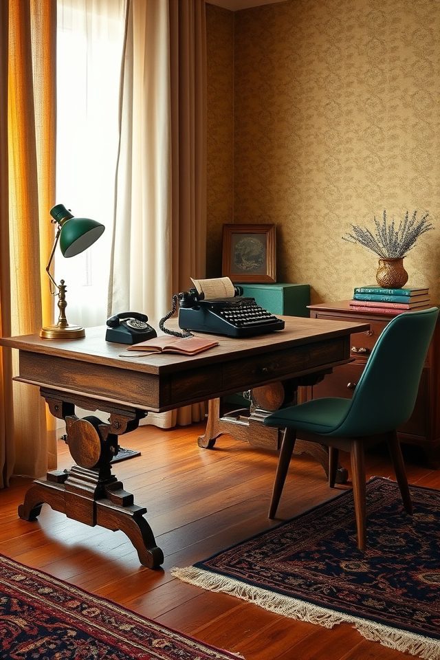 17 Home Office Decor Inspirations for National Workaholics Day 6 cozy vintage retro workspace