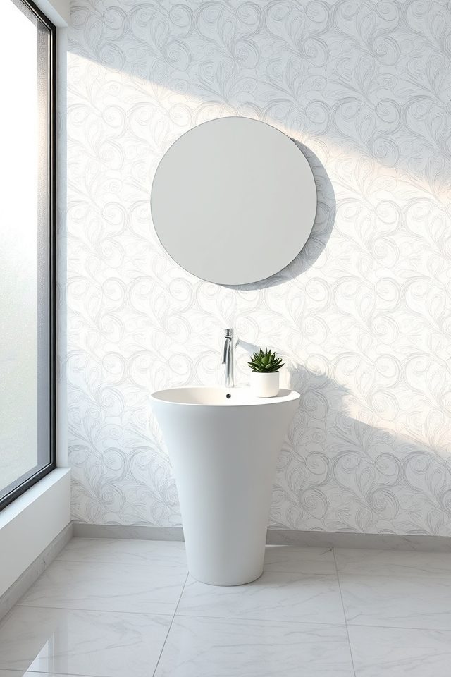 18 Bathroom Wallpaper Ideas to Celebrate National Vanilla Ice Cream Day 3 crisp frosted white sanctuary