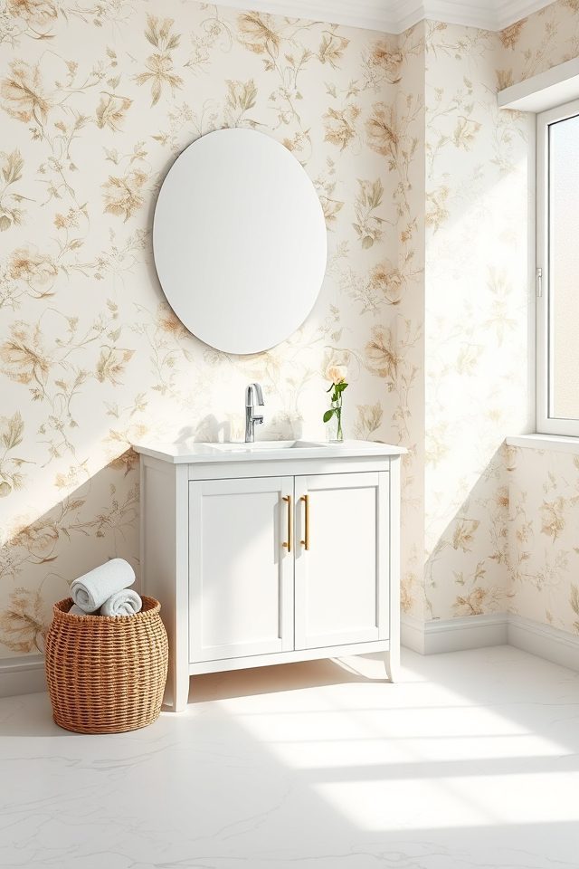 18 Bathroom Wallpaper Ideas to Celebrate National Vanilla Ice Cream Day 5 delicate cream floral elegance