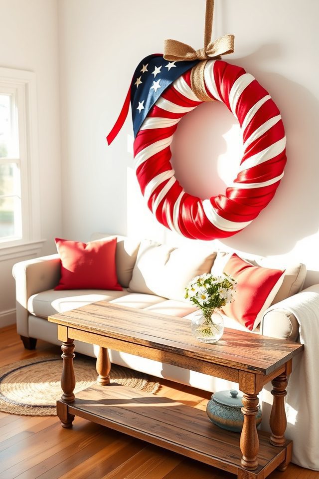 15 Patriotic Living Room Decor Ideas for July 4th 6 diy flag ribbon wreath