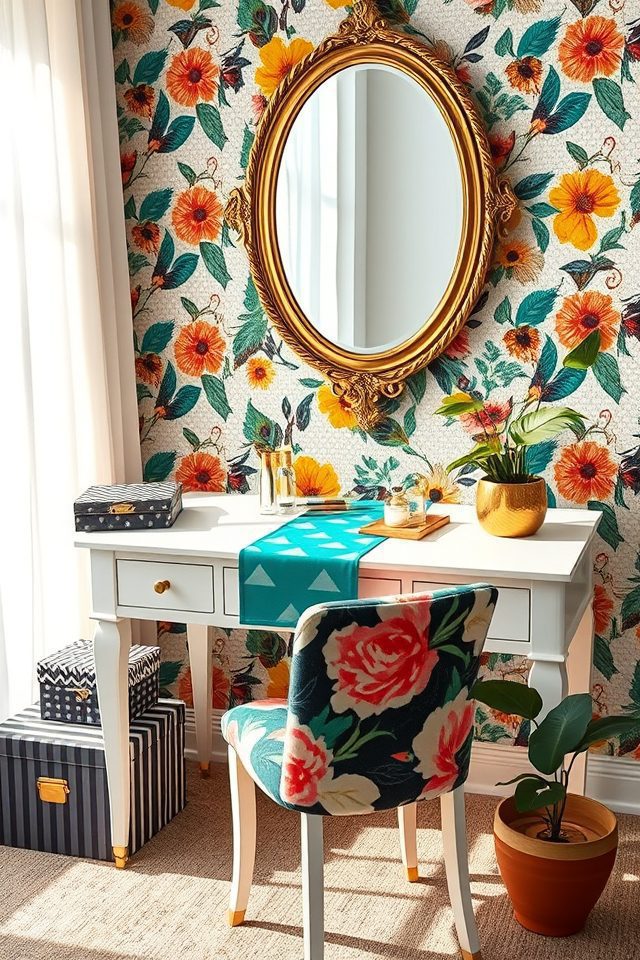 16 Glamorous Vanity Setup Ideas for Your Aesthetic Bedroom 13 eclectic patterns and prints