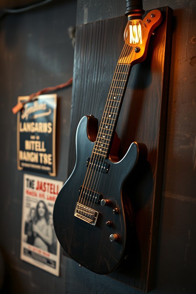 15 Epic Rock 'n' Roll Themed Basement Decor Ideas 15 electric guitar string art