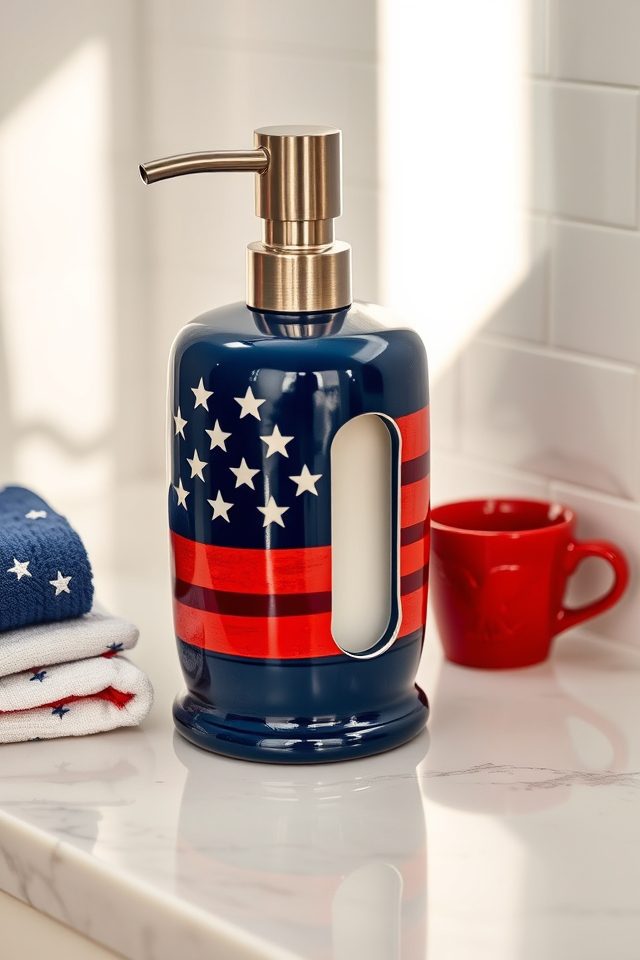 14 Patriotic Bathroom Decor Ideas for July 6 freedom inspired soap dispenser