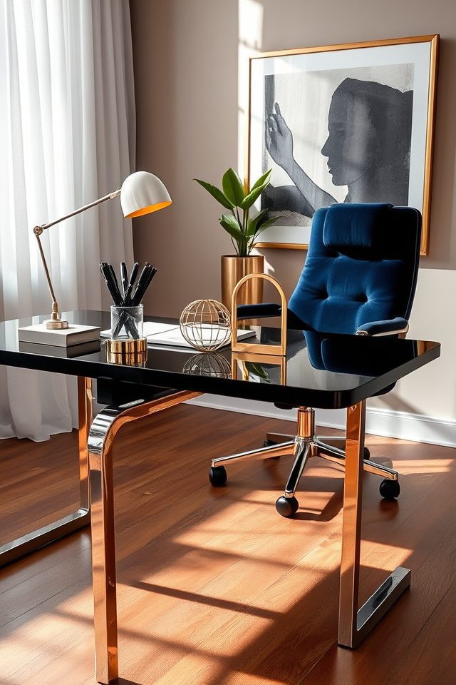17 Home Office Decor Inspirations for National Workaholics Day 13 glamorous metallic finishes luxe