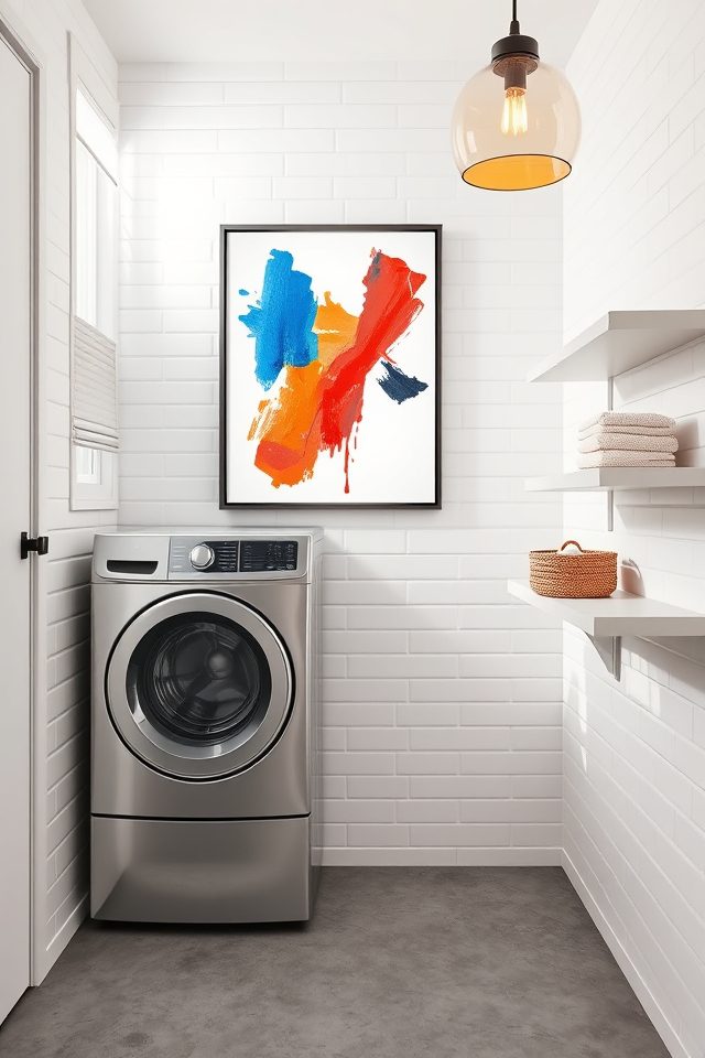 14 Laundry Room Decor Ideas to Brighten National Simplicity Day 6 hang single statement piece