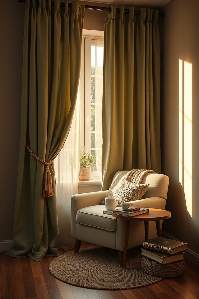 18 Ultimate Cozy Corner Ideas to Create Your Personal Haven 8 hang soft floor length curtains