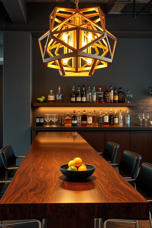 18 Inspiring Home Bar Decor Ideas for Perfect Summer Cocktails 7 hang statement lighting fixtures