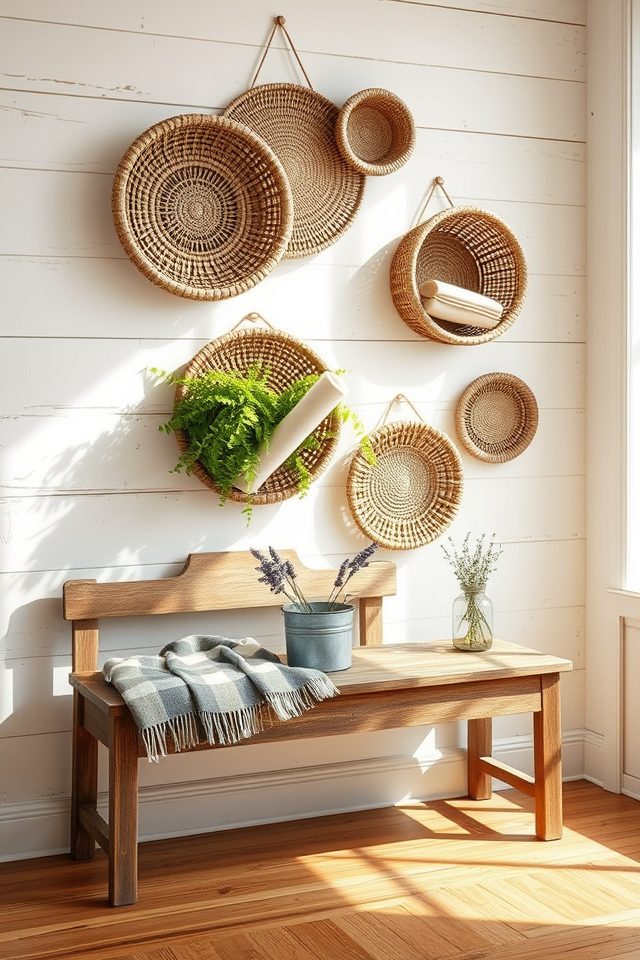 20 Charming Farmhouse Decor Ideas Celebrating Country Spirit 6 hang woven baskets farmhouse
