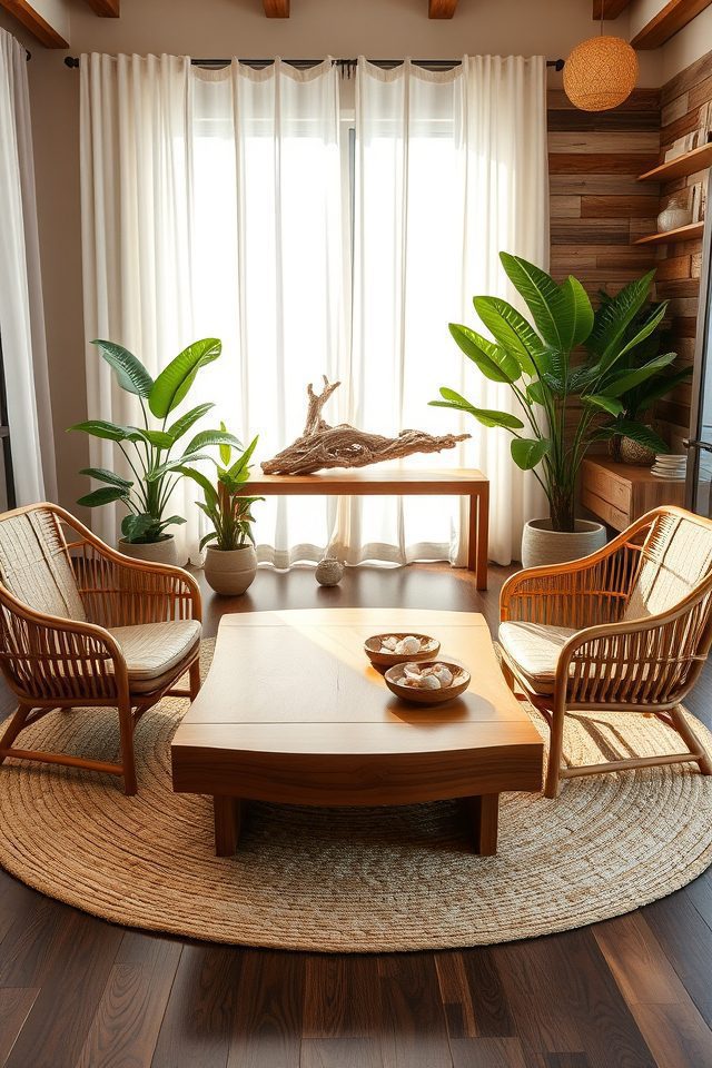 19 Tropical Living Room Decor Ideas to Bring Hawaiian Bliss Home 11 highlight natural wood elements