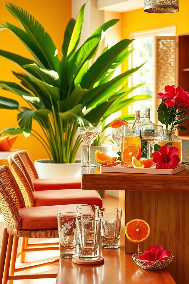 18 Inspiring Home Bar Decor Ideas for Perfect Summer Cocktails 1 incorporate bold tropical colors