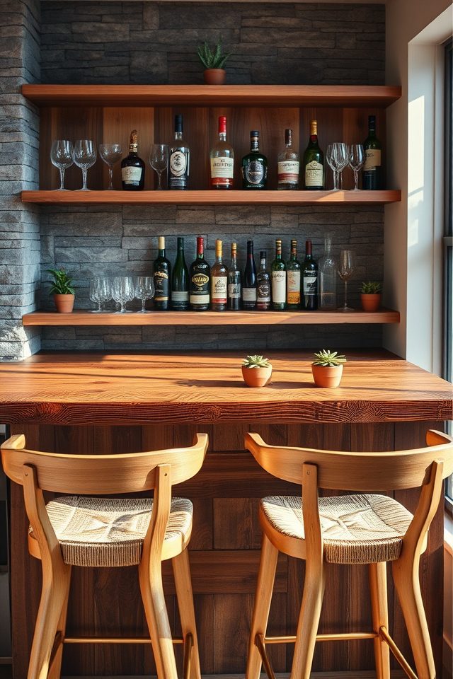 18 Inspiring Home Bar Decor Ideas for Perfect Summer Cocktails 2 incorporate natural wood elements