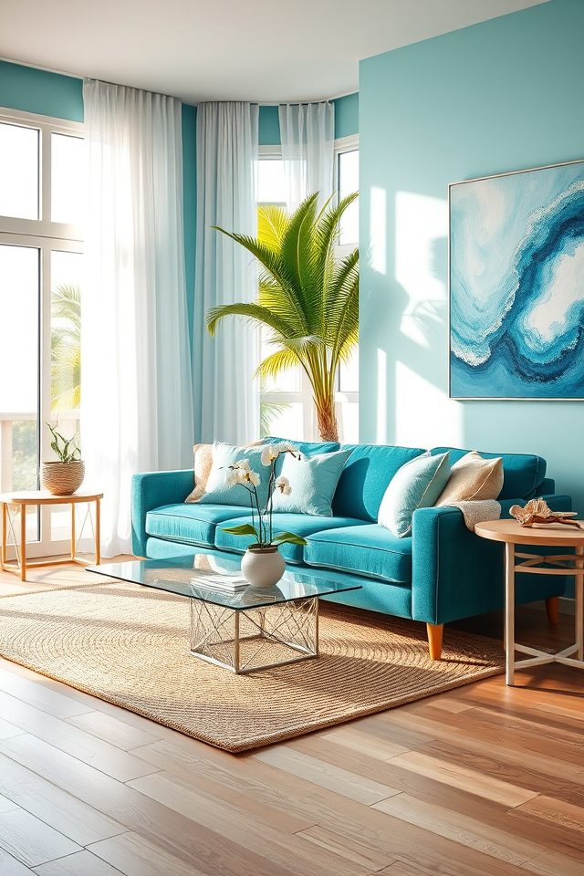 19 Tropical Living Room Decor Ideas to Bring Hawaiian Bliss Home 9 incorporate ocean hues tropically