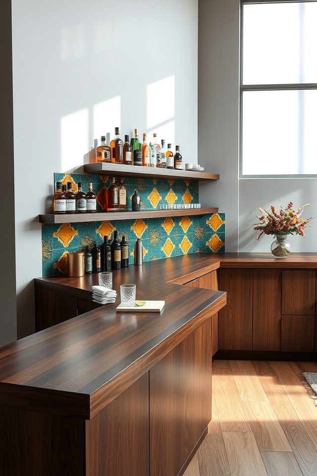 18 Inspiring Home Bar Decor Ideas for Perfect Summer Cocktails 6 install bold backsplash design