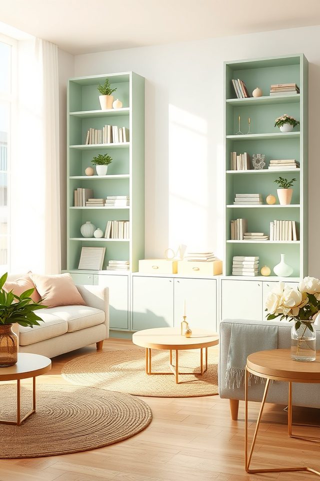 15 Pastel Summer Living Room Ideas 9 invigorating pastel mint bookshelves