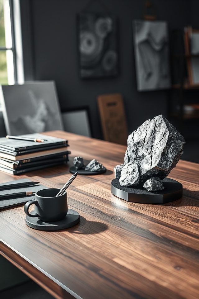 14 Art Studio Decor Ideas Inspired by National Moon Day 10 meteorite inspired metallic desk decor