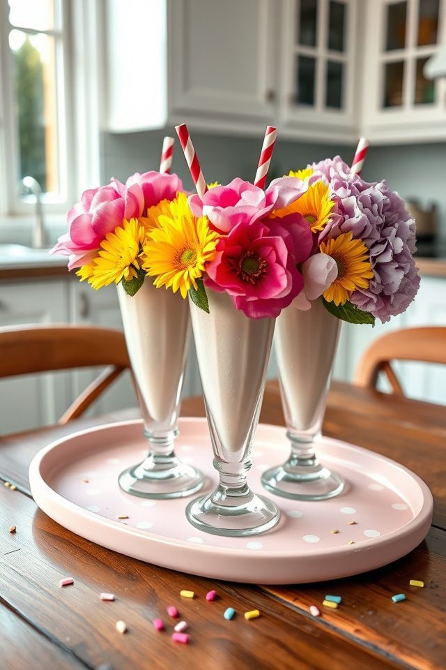 17 Ice Cream Themed Kitchen Decor Ideas 15 milkshake glass vase centerpieces