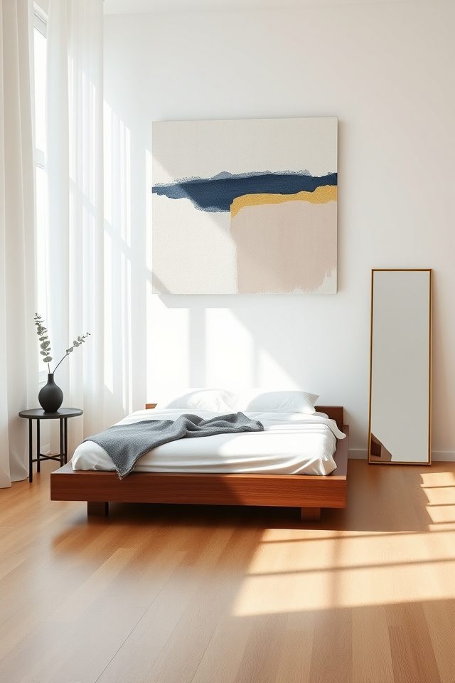 17 Minimalist Bedroom Decor Ideas for a Calm and Serene Retreat 14 minimalist bedroom statement piece
