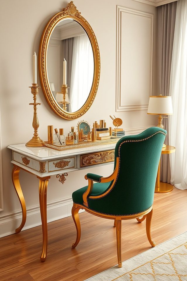 16 Glamorous Vanity Setup Ideas for Your Aesthetic Bedroom 16 opulent gold vanity setup
