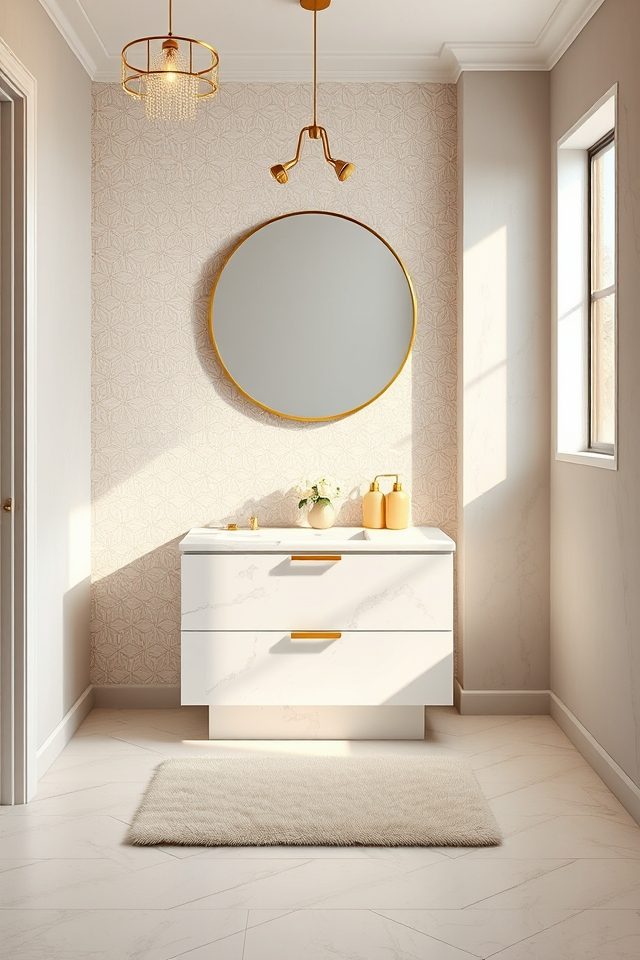 18 Bathroom Wallpaper Ideas to Celebrate National Vanilla Ice Cream Day 7 pale gold luxe accents