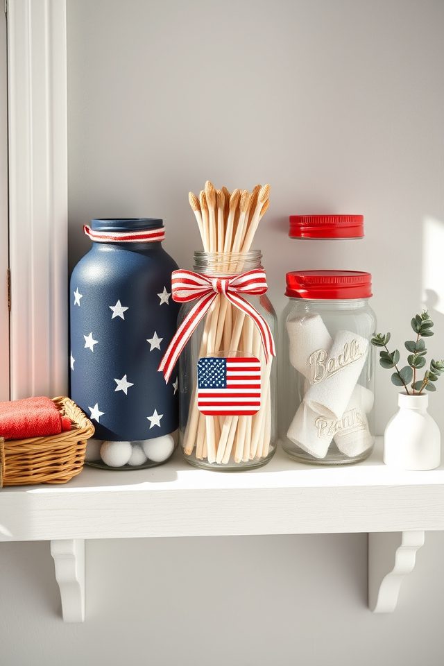 14 Patriotic Bathroom Decor Ideas for July 4 patriotic mason jar organizers