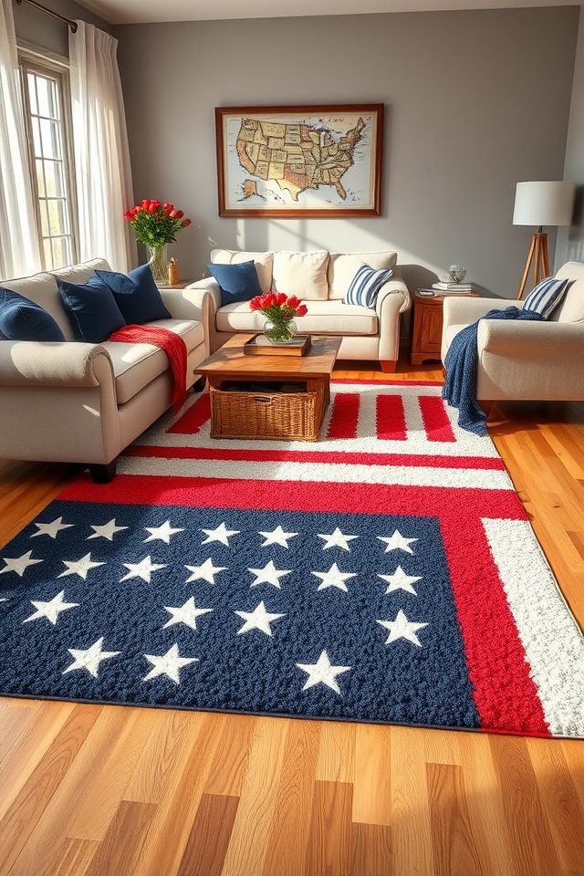 15 Patriotic Living Room Decor Ideas for July 4th 12 patriotic stars and stripes rug