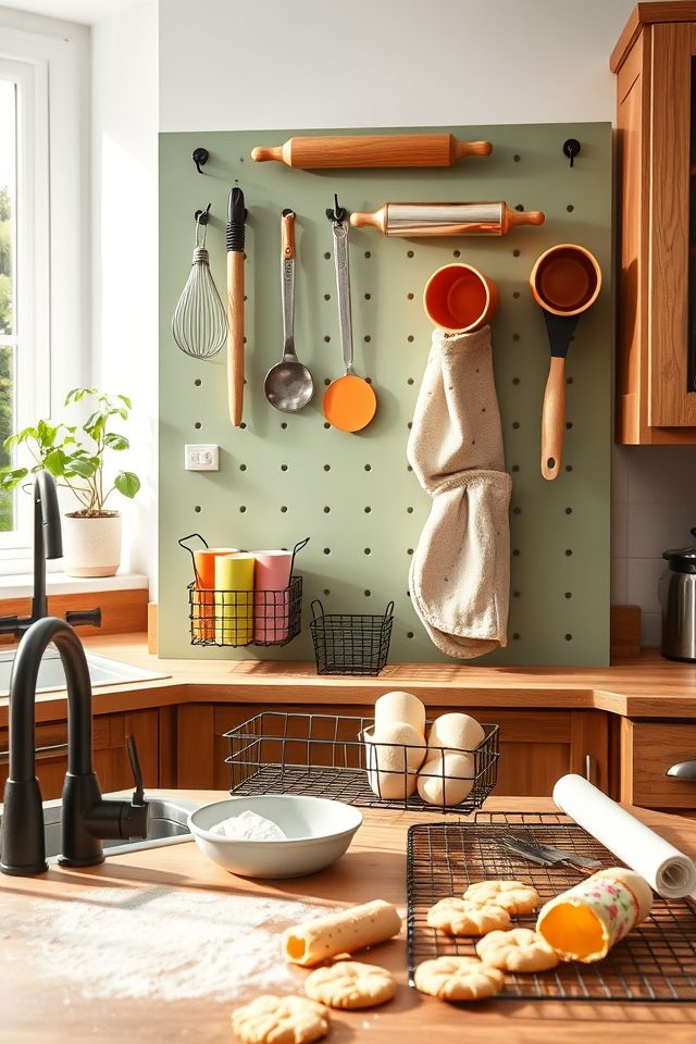 16 Delightful Kitchen Decor Ideas for Those Who Love to Bake 6 pegboard utensil organization solution