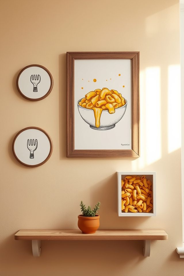 17 Kitchen Decor Ideas to Celebrate National Mac and Cheese Day 1 playful cheesy mac art