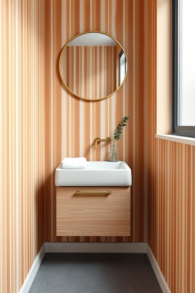 18 Bathroom Wallpaper Ideas to Celebrate National Vanilla Ice Cream Day 9 playful sweet caramel stripes