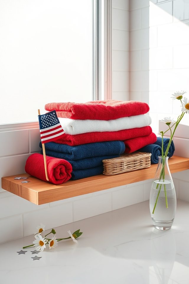 14 Patriotic Bathroom Decor Ideas for July 2 red white blue display