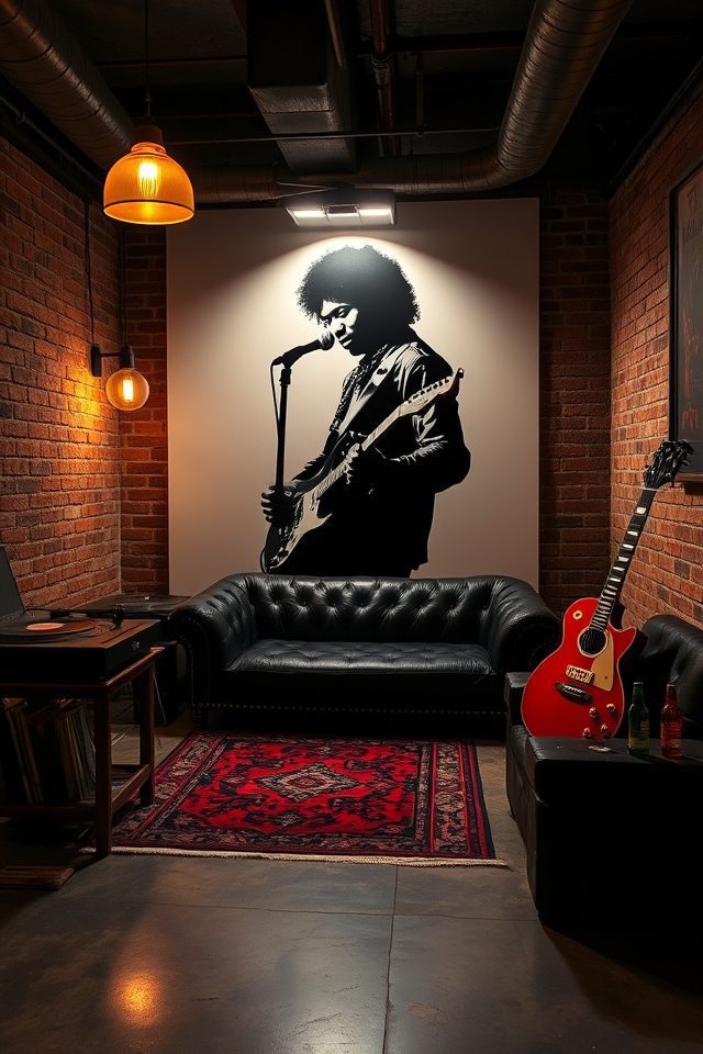 15 Epic Rock 'n' Roll Themed Basement Decor Ideas 9 rock icon silhouette murals