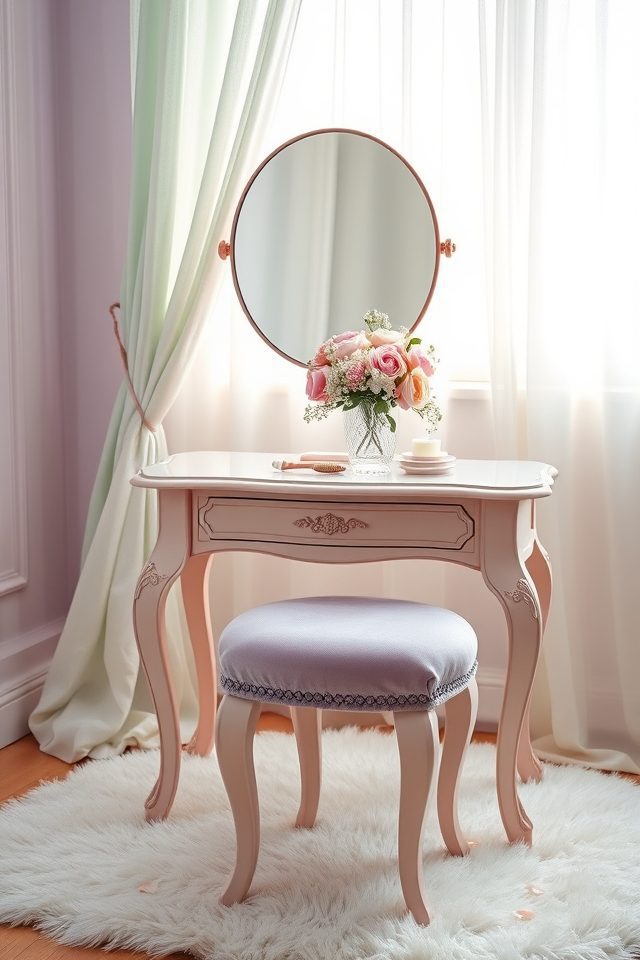 16 Glamorous Vanity Setup Ideas for Your Aesthetic Bedroom 8 romantic soft pastel vanity
