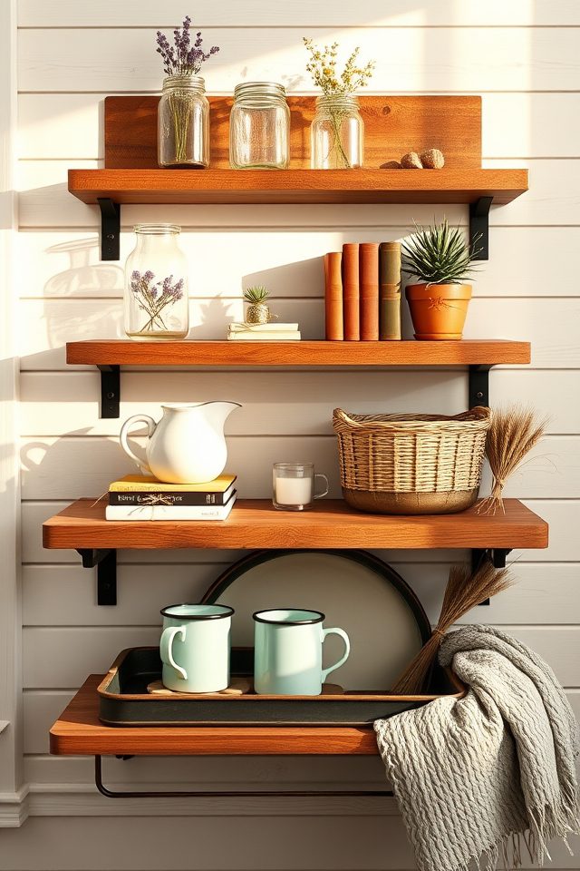 20 Charming Farmhouse Decor Ideas Celebrating Country Spirit 16 rustic farmhouse shelving display