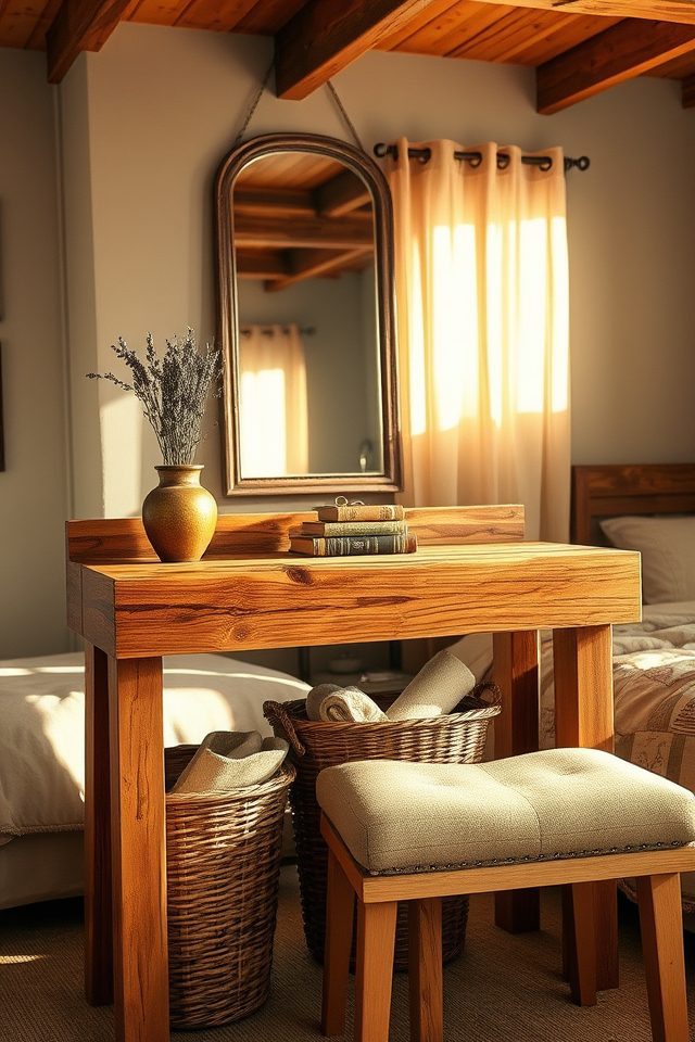 16 Glamorous Vanity Setup Ideas for Your Aesthetic Bedroom 14 rustic warmth reclaimed vanity