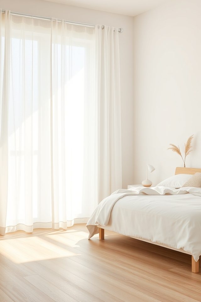 17 Minimalist Bedroom Decor Ideas for a Calm and Serene Retreat 13 sheer neutral lightweight curtains
