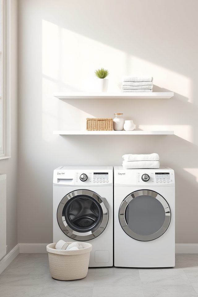 14 Laundry Room Decor Ideas to Brighten National Simplicity Day 1 sleek minimalist shelving essentials