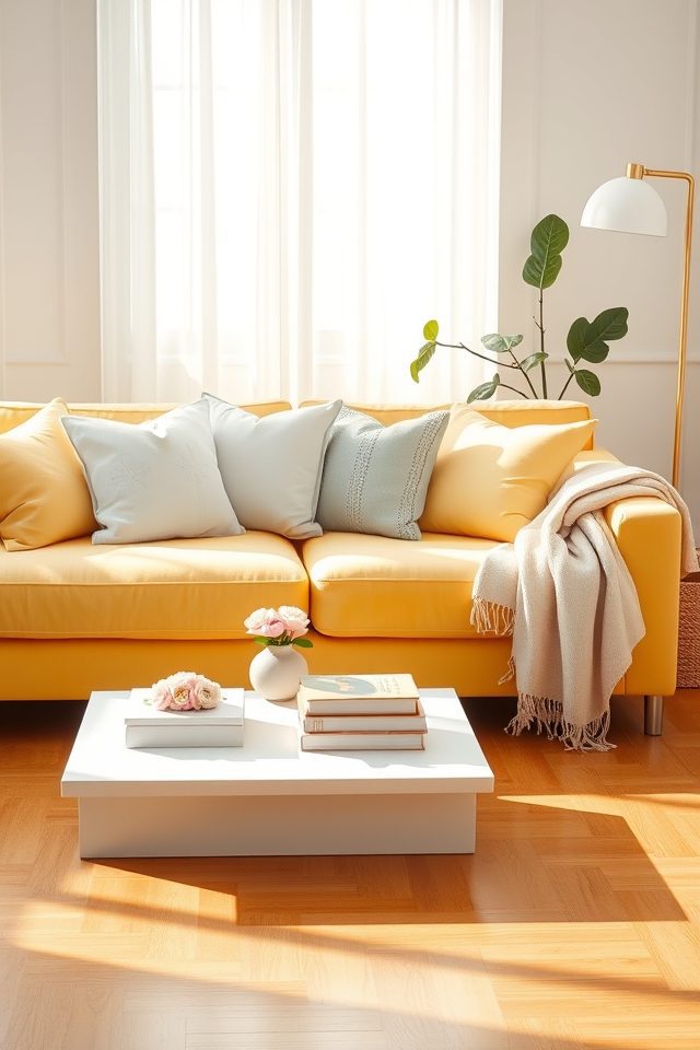 15 Pastel Summer Living Room Ideas 4 soft sunny yellow sofa