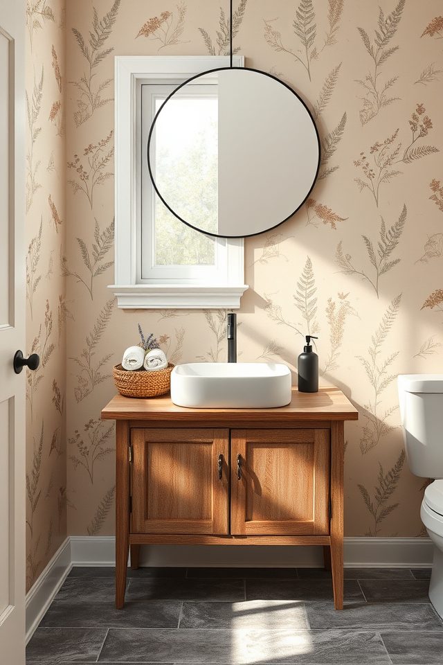 18 Bathroom Wallpaper Ideas to Celebrate National Vanilla Ice Cream Day 16 soft taupe rustic illustrations