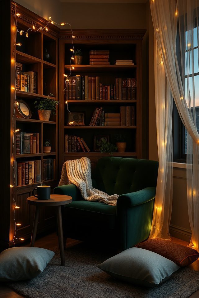 18 Ultimate Cozy Corner Ideas to Create Your Personal Haven 18 soft twinkling string lights