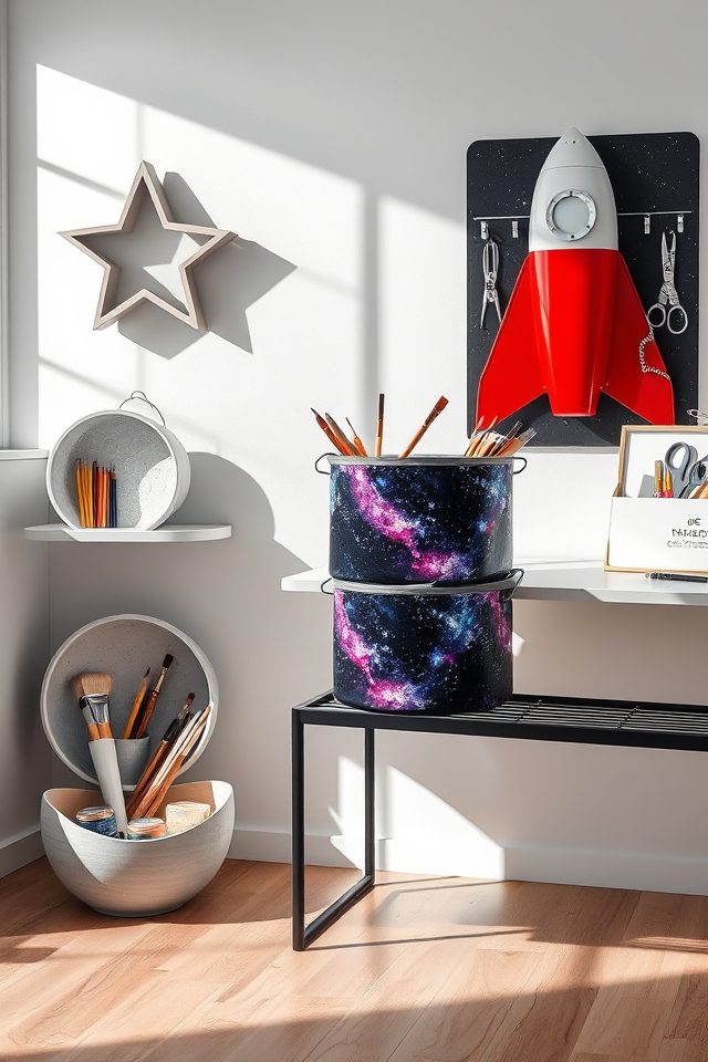 14 Art Studio Decor Ideas Inspired by National Moon Day 9 space themed art organizers
