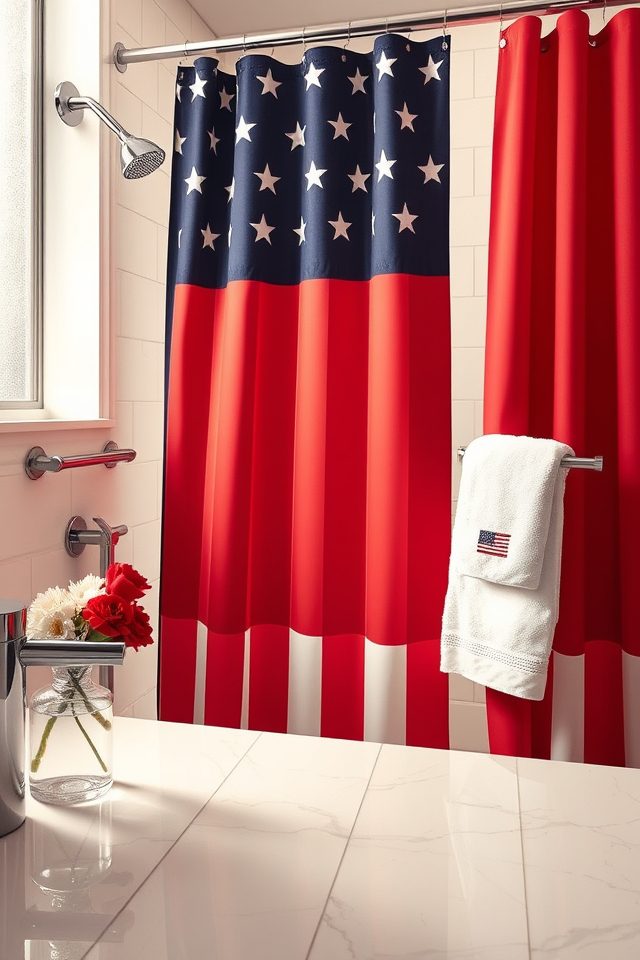 14 Patriotic Bathroom Decor Ideas for July 1 star spangled patriotic curtain