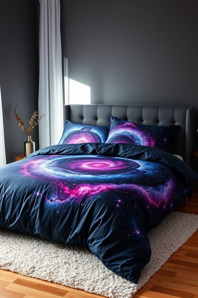 19 Dreamy Celestial Bedroom Ideas to Bring the Night Sky Indoors 2 starry nebula galaxy bedding